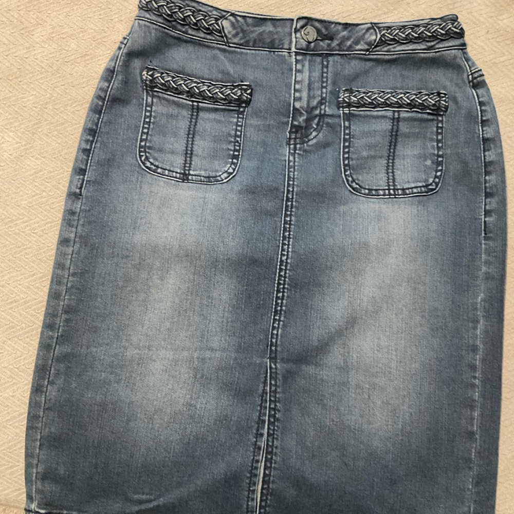 Earl Jeans Blue Denim Jean Skirt with Braided Waist Detail Size 4